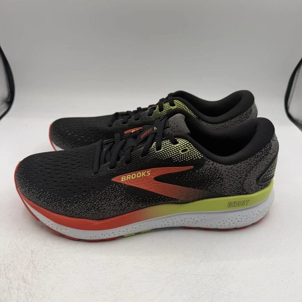 Brooks Ghost 16 Running Shoes Mens Sz 10 D Black/Mandarin Red/Green Sneakers